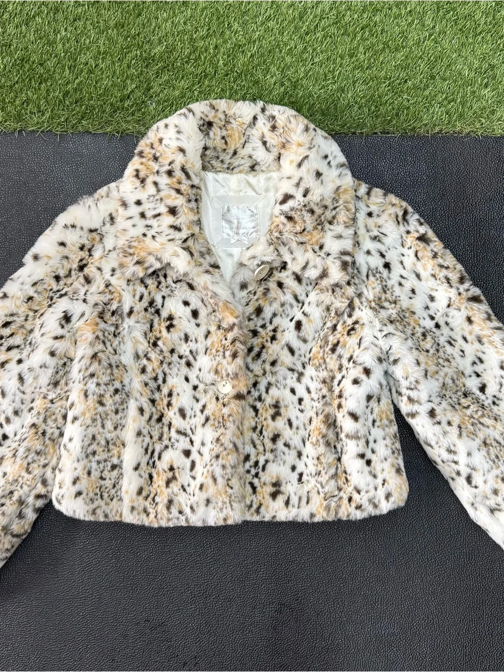 Justice Girls Leopard Print Cropped Faux Fur Jacket Coat